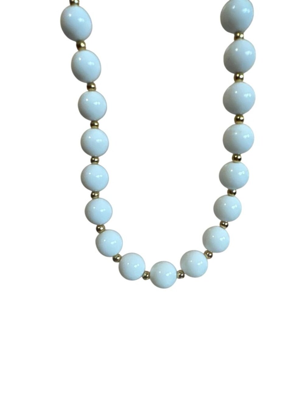 VTG White Beaded Strand Necklace Gold-Tone Spacers Spring Ring 80s 90s 31"